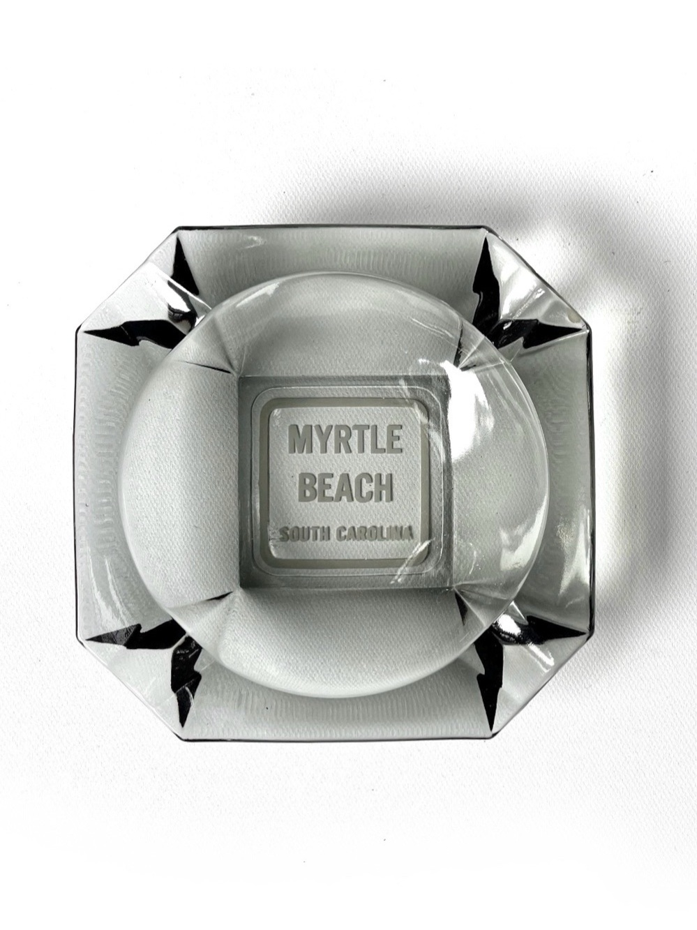 Mid Century Smoke Grey Glass Ashtray Myrtle Beach Souvenir